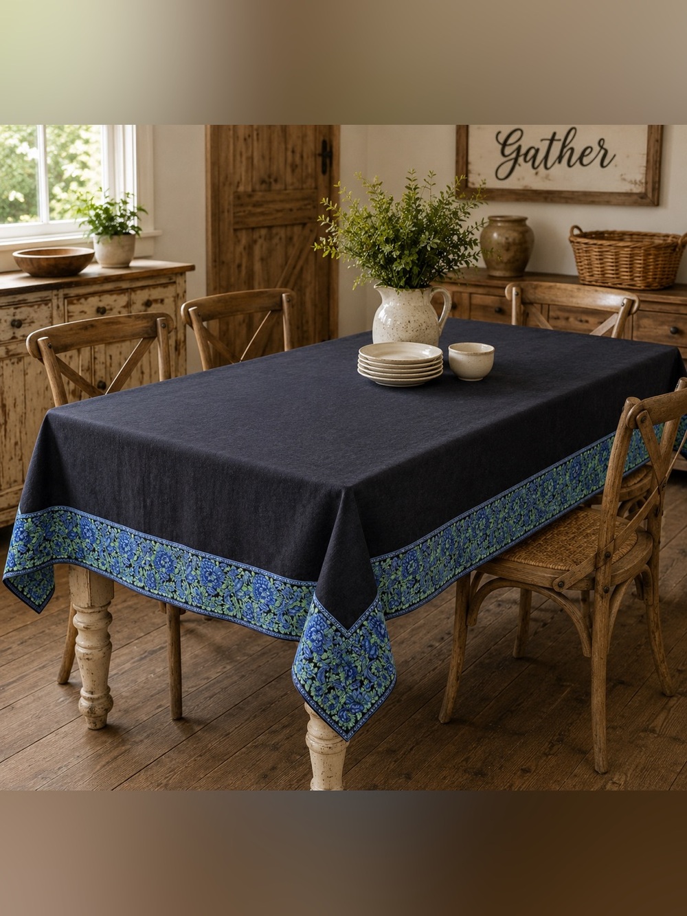 April Cornell Classic Florals Rectangular Cotton Tablecloth 53.5” x 87”